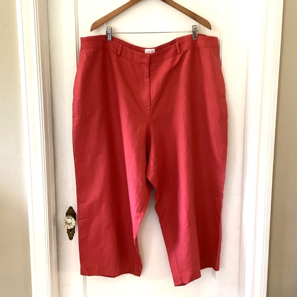 Emma James Linen Blend Capri Pants Women’s Plus 24W Coral Pink Flat Front Summer - Picture 12 of 13